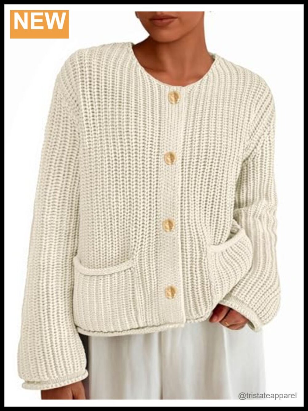 Oversized Open Front Knit Cardigan Sweater with Pockets for Women